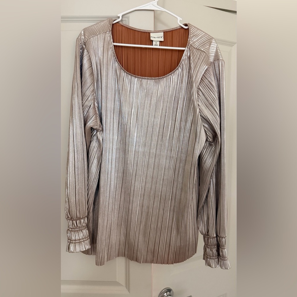 Ava & Viv Rose Gold Pleated Metallic Top